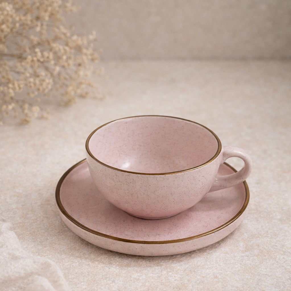 Gigi Matte Pastel Pink Speckled Large Cappuccino Cup and Saucer