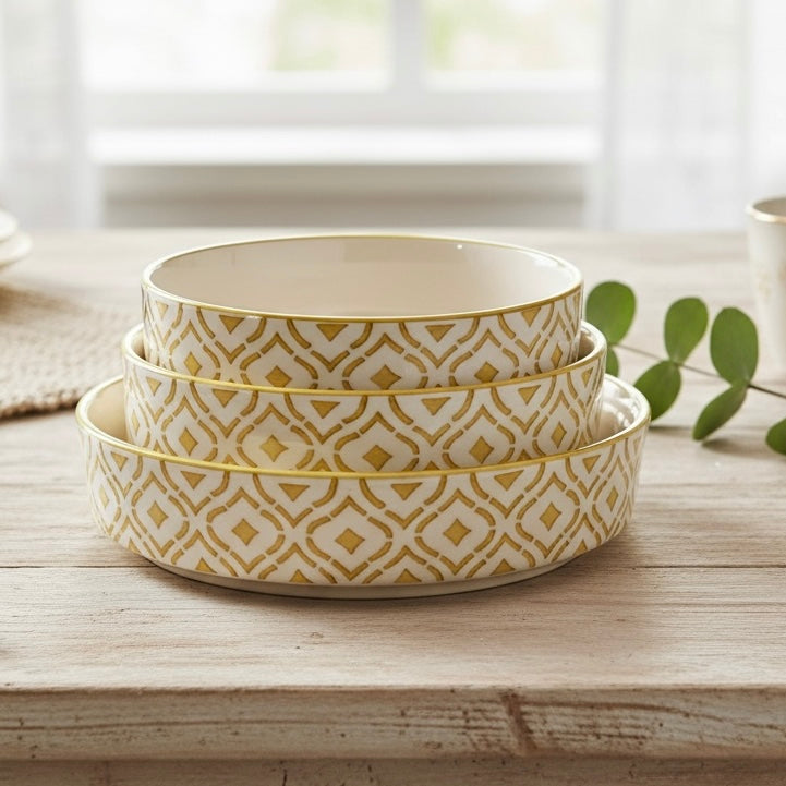 Yellow Lattice 3 Piece Nesting Flat Bowl Set
