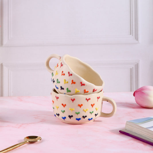 Rainbow Hearts Handmade Wide Mug - Pack of one
