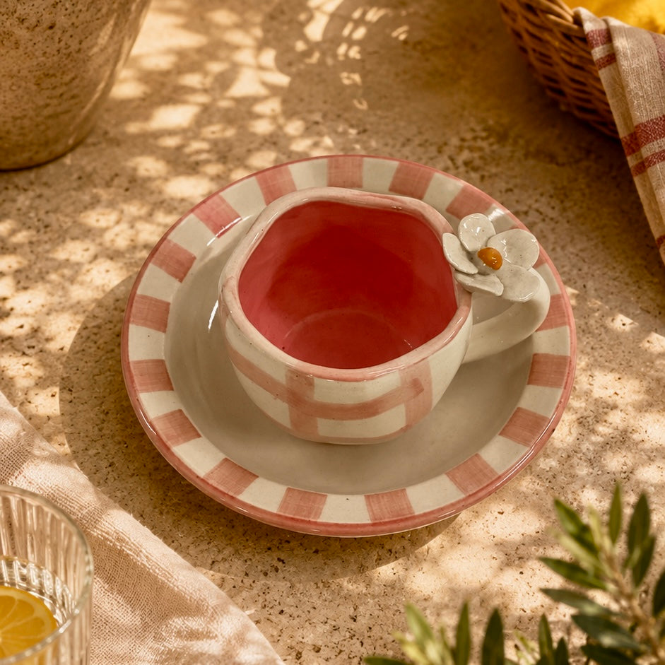 Citrus Stripes Positano Pasta Plate and  Pixie Flower Mug  - Set of 2