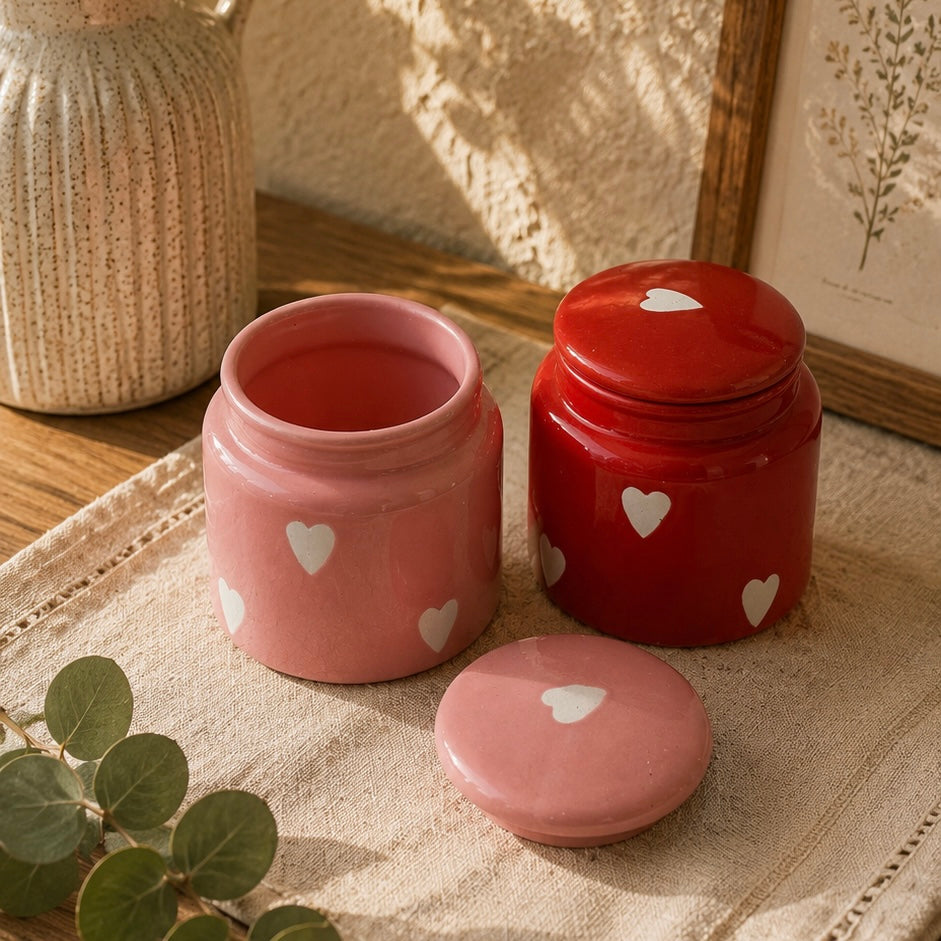 Red and Pink Eternal Heart Jar - not airtight - pack of two with minor imperfections