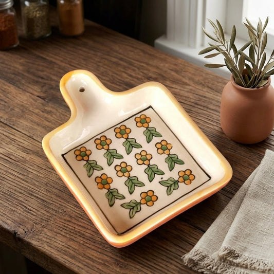Yellow and Green Floral Handpainted Handle Platter
