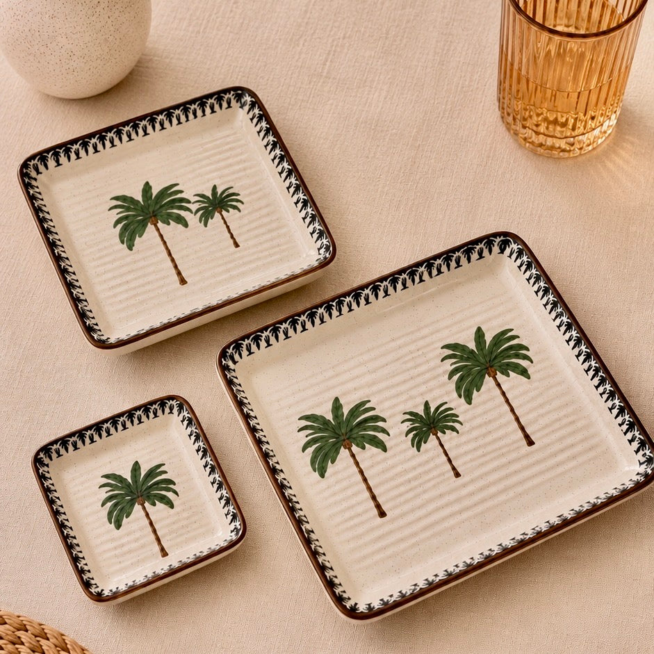 Serene Palm Printed Square Plates and Platters