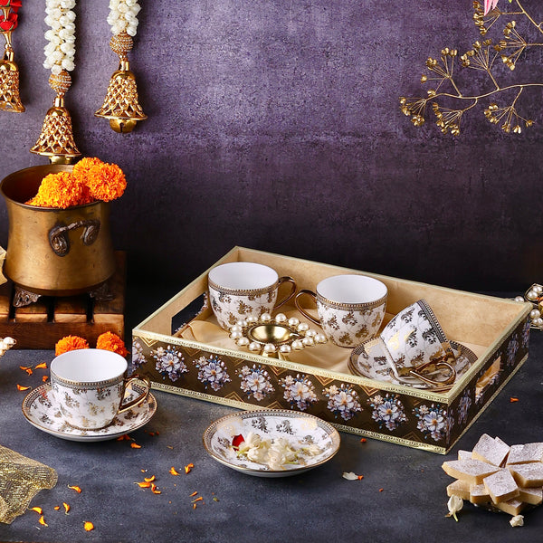 Luxury Victorian Teaset with Gold - Diwali Tray Hamper