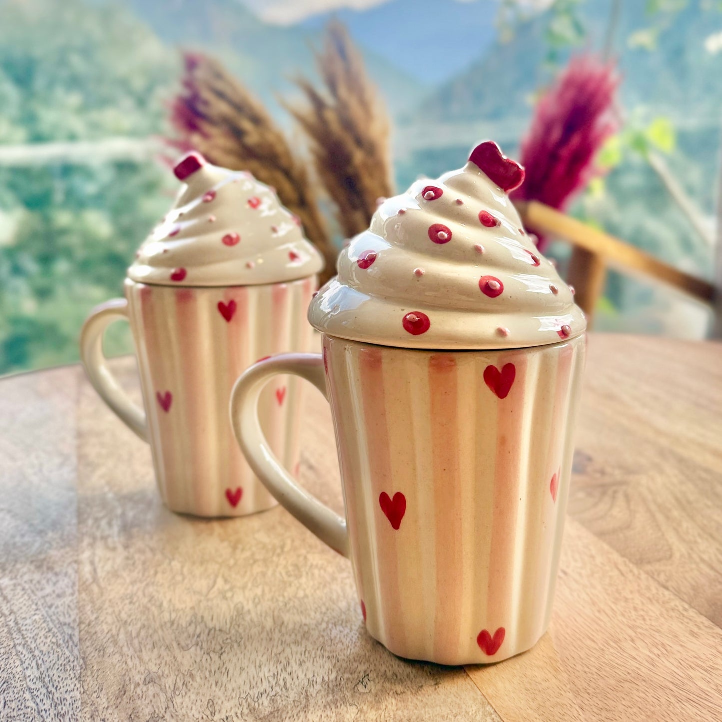 Heart Cupcake Mug with Lid - Pack of two