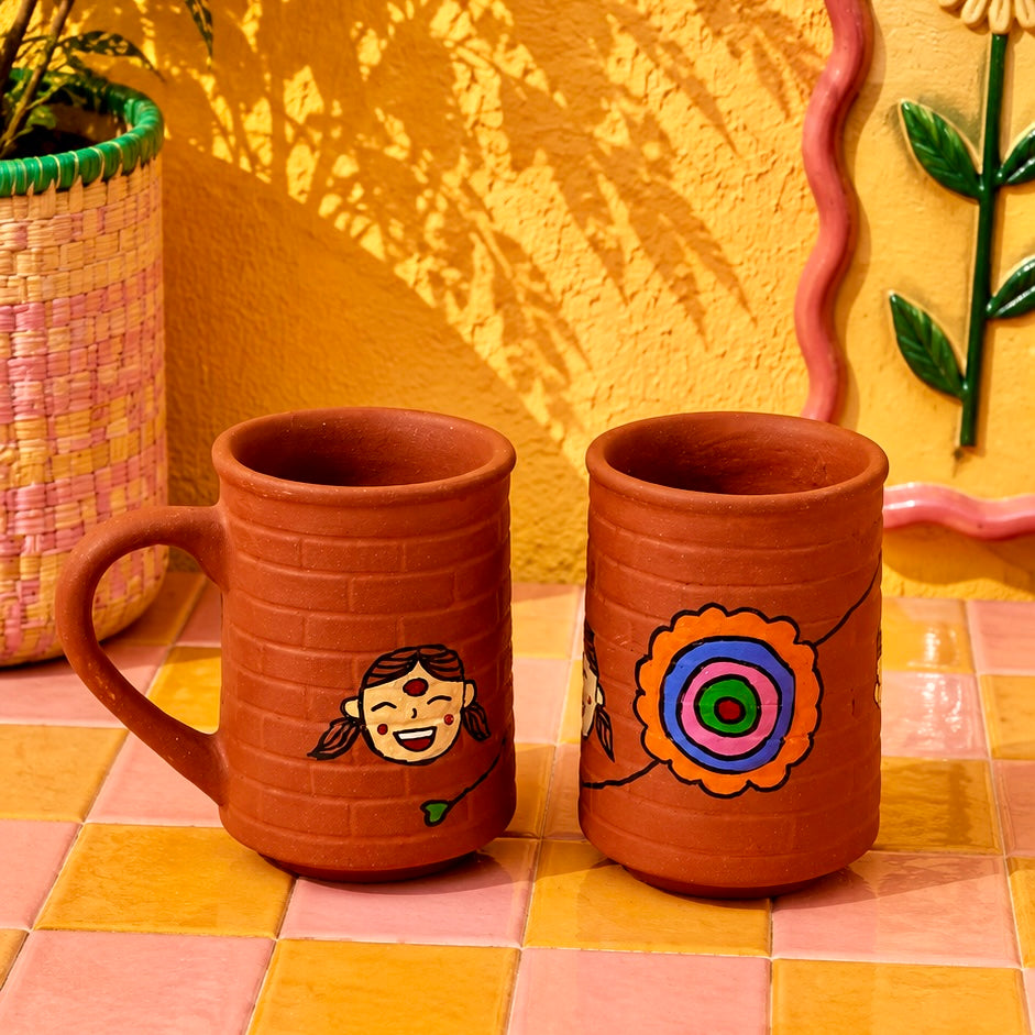 Handpainted Rakhi Terracotta Mug - Set of 2