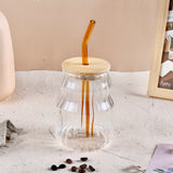 Ophelia Wavy Glass Sipper with Bamboo Lid and Glass Straw