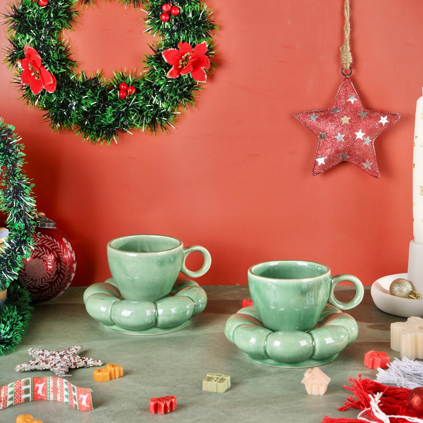 Dream Cloud Whimsical Cup & Saucer Set - Green