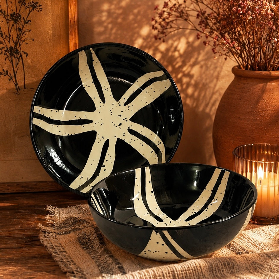 Black Batik Pinwheel Shallow All Pupose Bowl - Pack of one