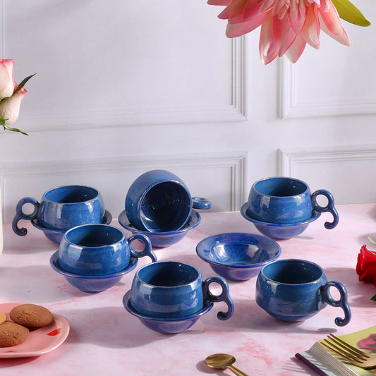 Blue Medusa Contemporary Cup and Saucer Small