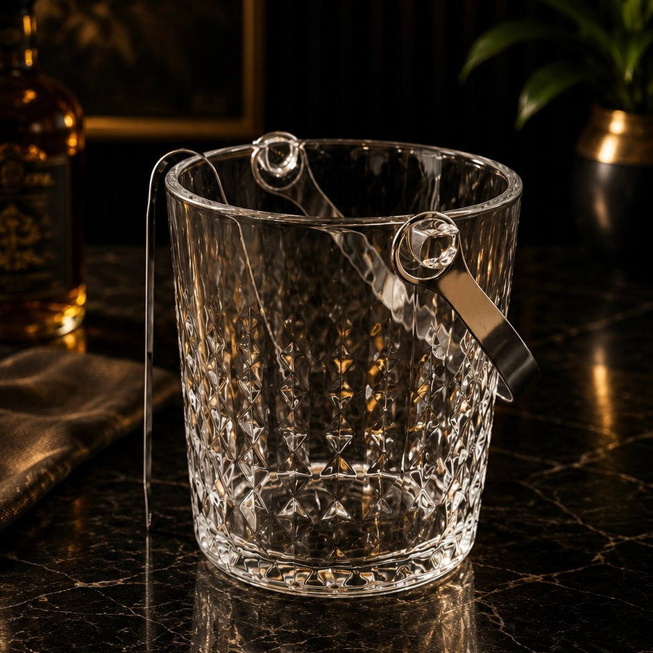 Prism Glass Ice Bucket with Tong
