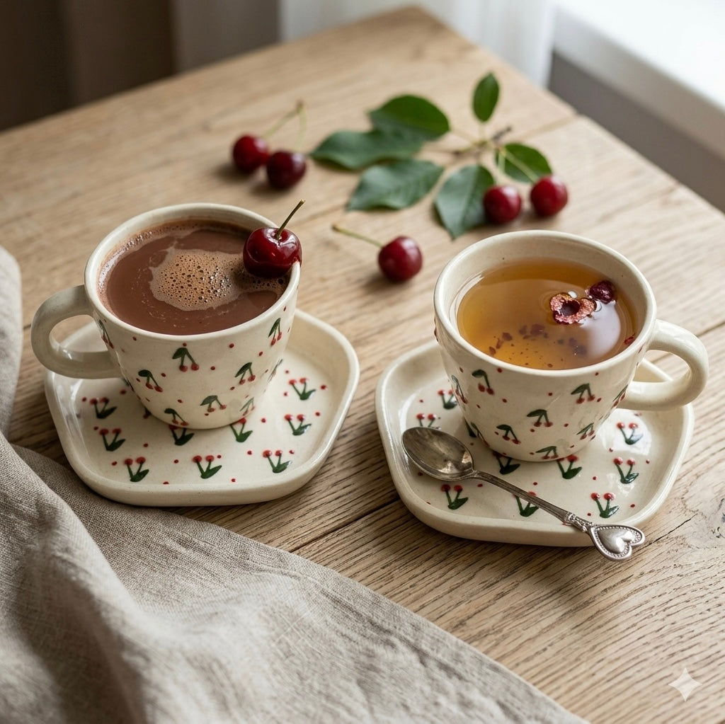 Cherry Duo Cup and Snack Plate - Pack of 1 cup and 1 plate