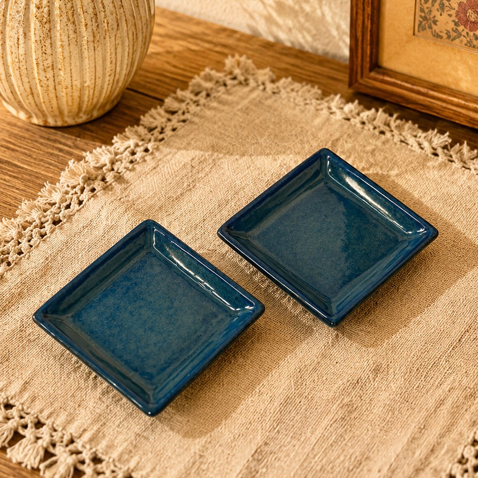Set of 2 Tapas Square Individual Serving Plates - Blue