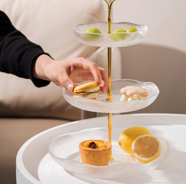 Irina Glass 3 tier Cake or Cupcake Stand or Fruit Platter