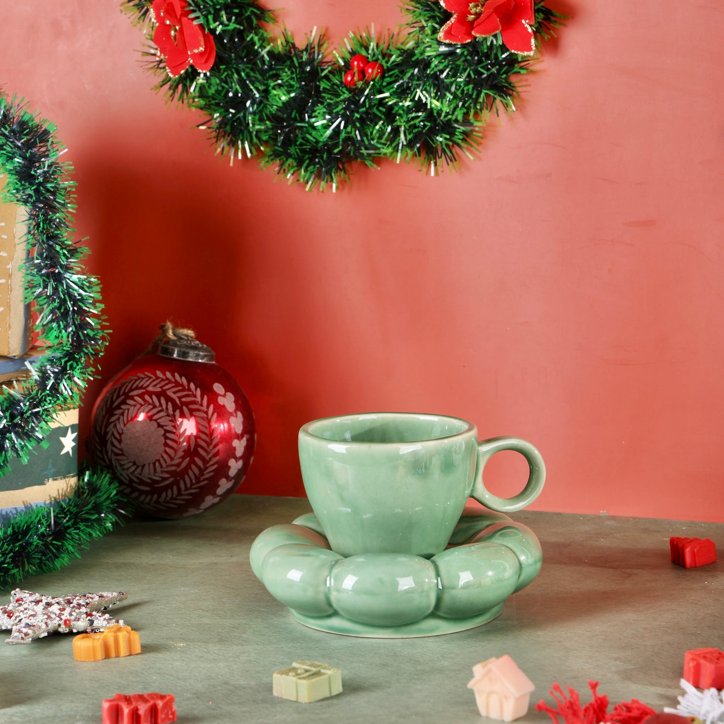 Dream Cloud Whimsical Cup & Saucer Set - Green