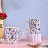 Phool Bagh Printed Stoneware Mugs - Muted Pastel and Indigo