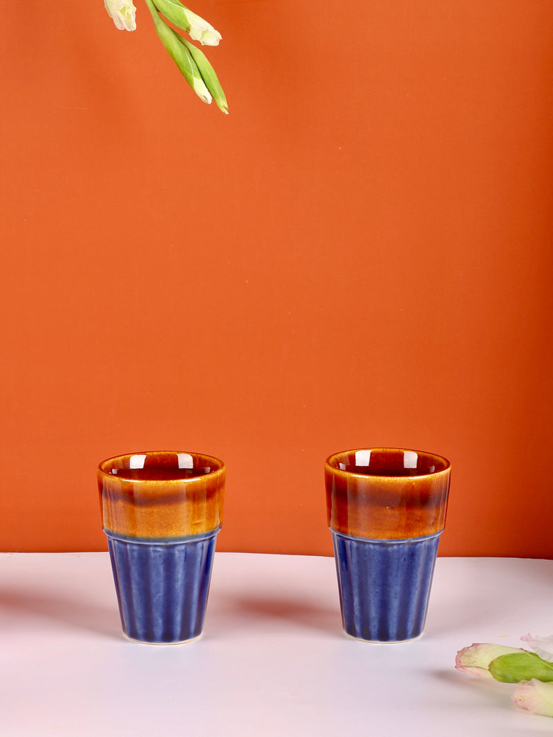 6 Chai Glasses - Navy, Brown and Cream