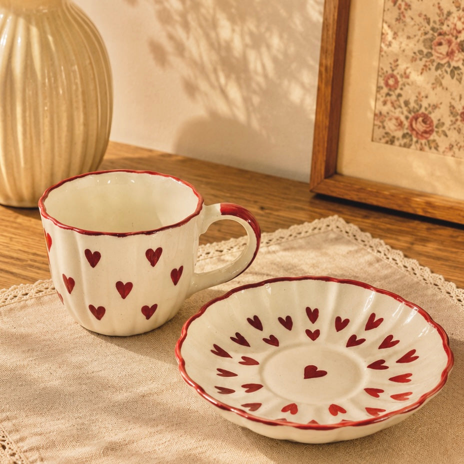 Vintage Red Heart Cup and Saucer
