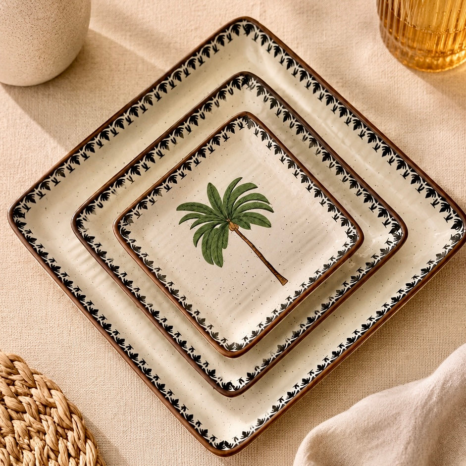 Serene Palm Printed Square Plates and Platters