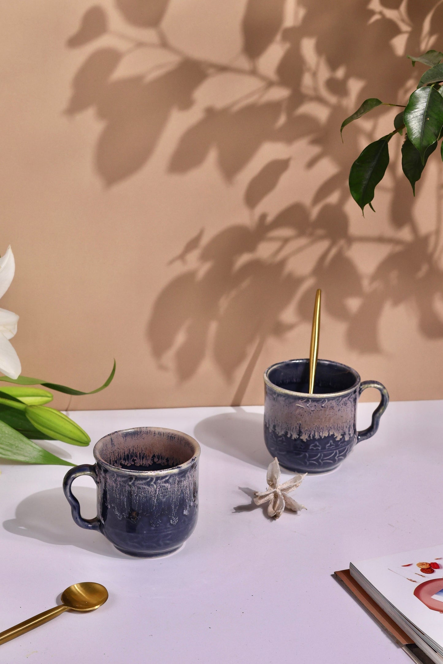 Trellis Small Embossed Studio Pottery Mug Collection - Set of 2