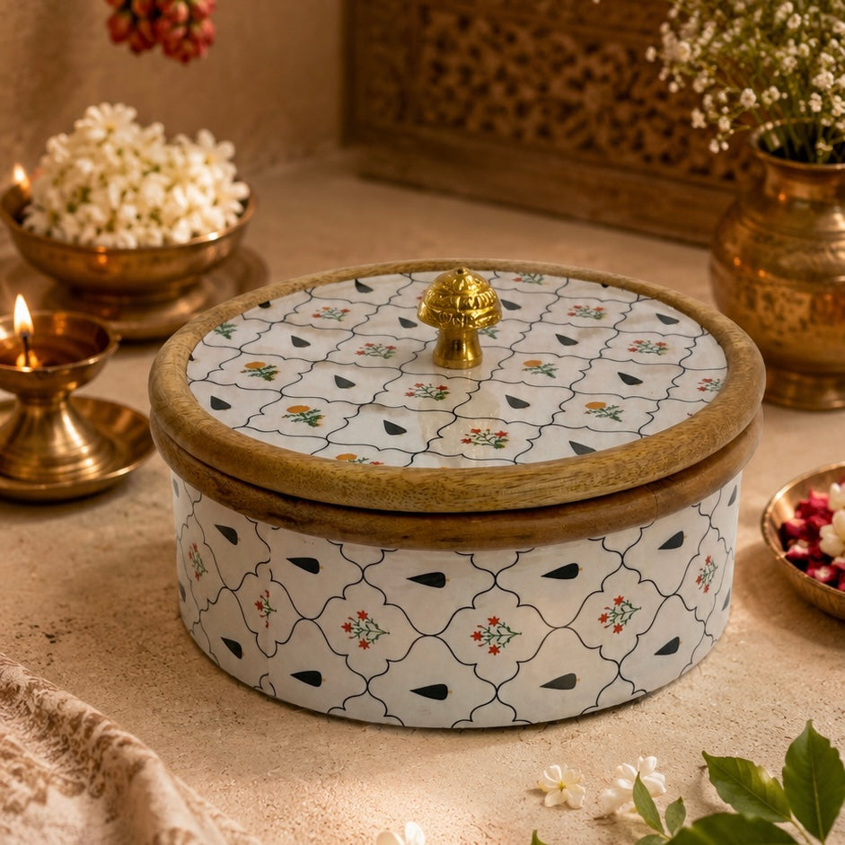 Large Handmade Wooden and Enamel Roti Box