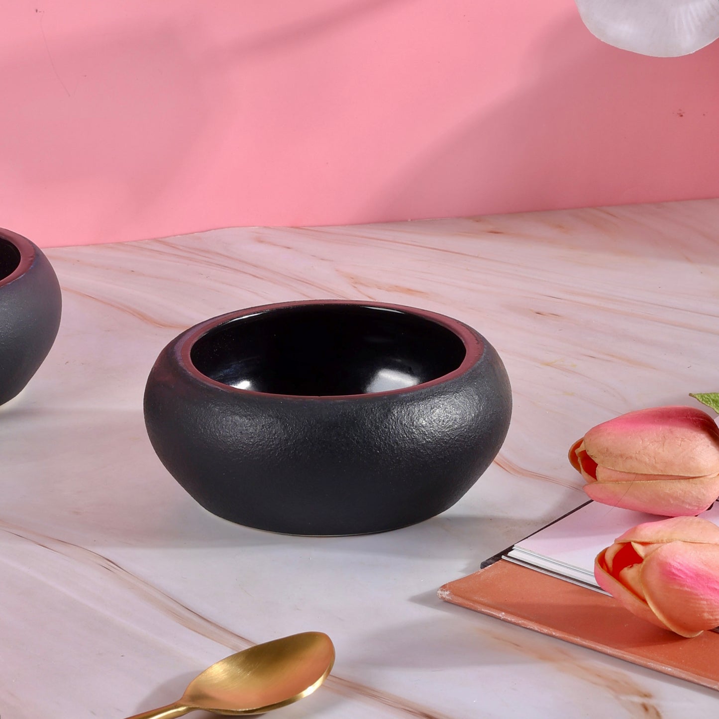 Matte Black Curvy Snack Bowl - Set of 2