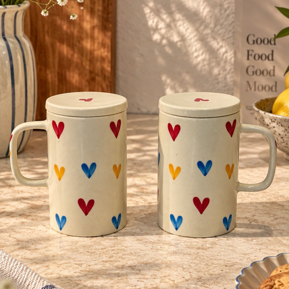 Multi Heart Mug with Lid - Pack of 2