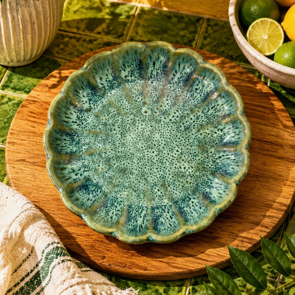 Hira Green Studio Pottery Scalloped Plate or Trinket Dish