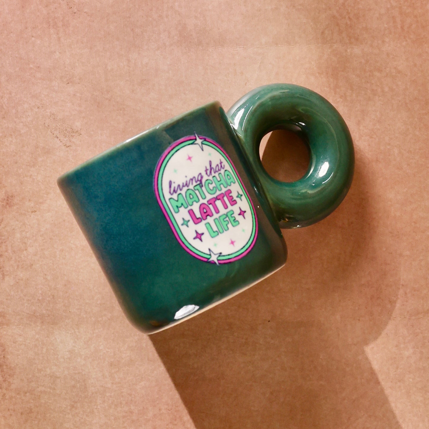 Green Contemporary Mug - Living That Matcha Latte Life with UV DTF sticker