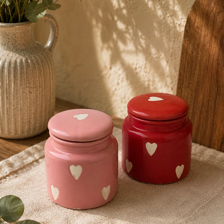 Red and Pink Eternal Heart Jar - not airtight - pack of two with minor imperfections