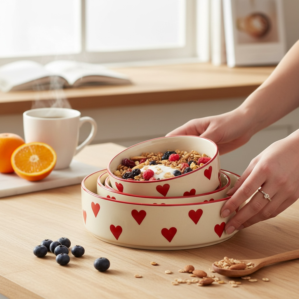 Eternal Heart 3 Piece Nesting Flat Bowl Set