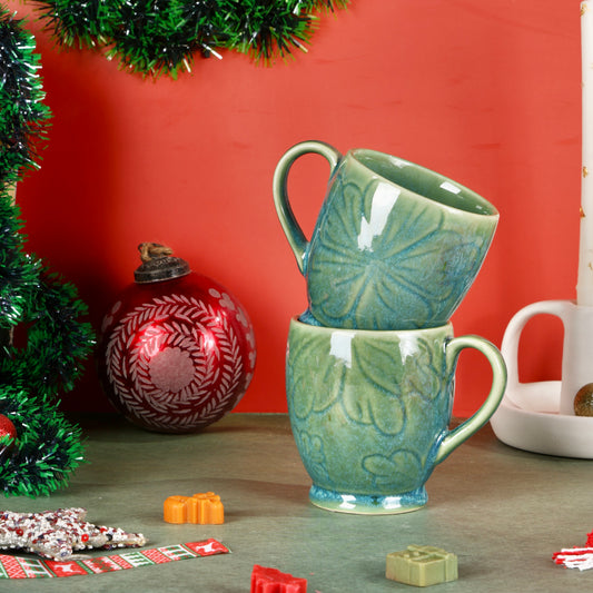 Shaded Green Embossed Mug - Set of 2