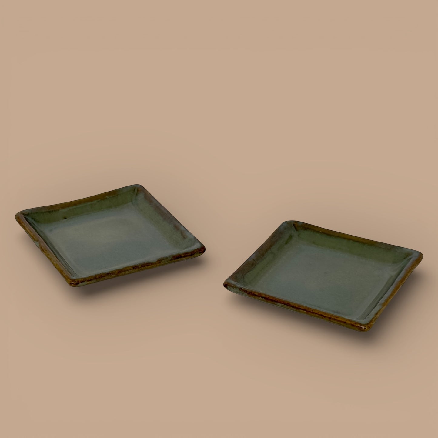 Set of 2 Tapas Square Individual Serving Plates - Olive Grey