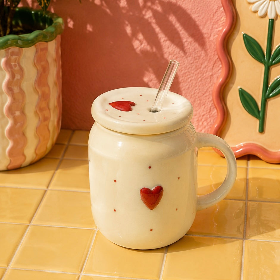 You are my Heart Ceramic Sipper with airtight lid and glass straw