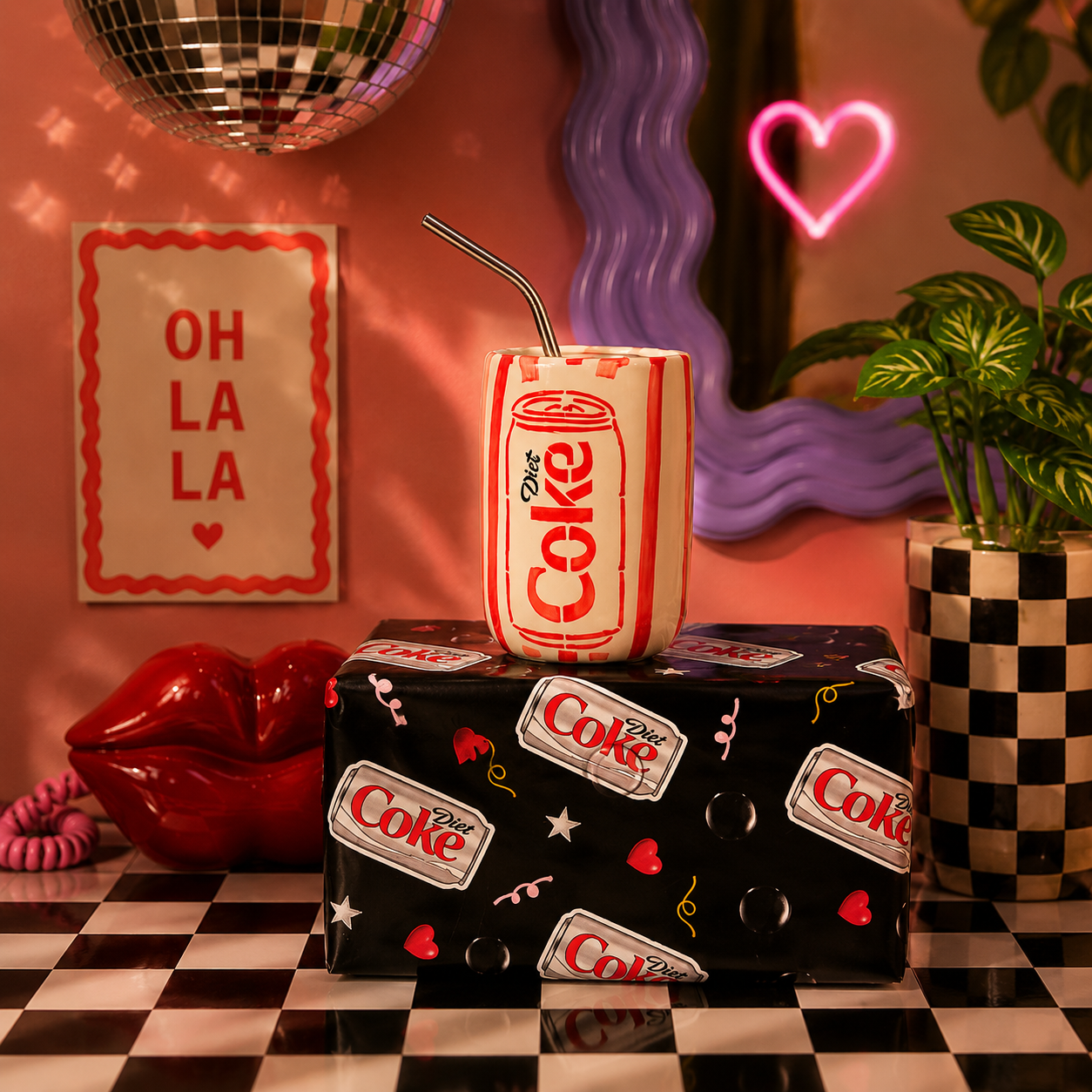 The OG Diet Coke Sippers - with stainless steel straws with custom Diet Coke Gift wrap