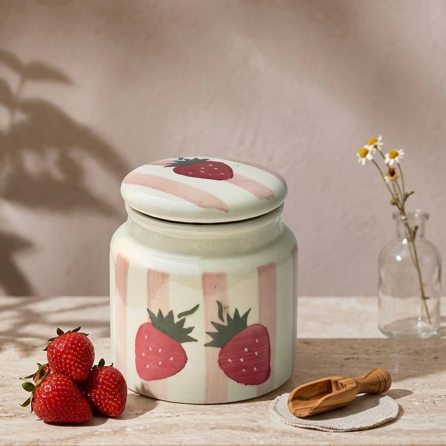 Strawberry Stripe Jar - not airtight - pack of one