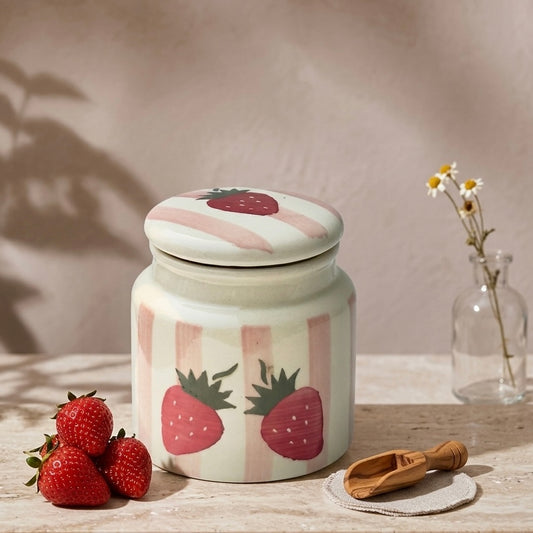 Strawberry Stripe Jar - not airtight - pack of one
