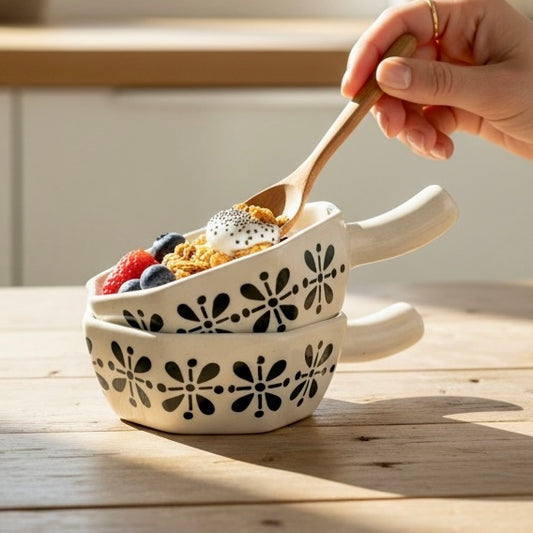 Set of 2 Handpainted Clover Condiment Bowls