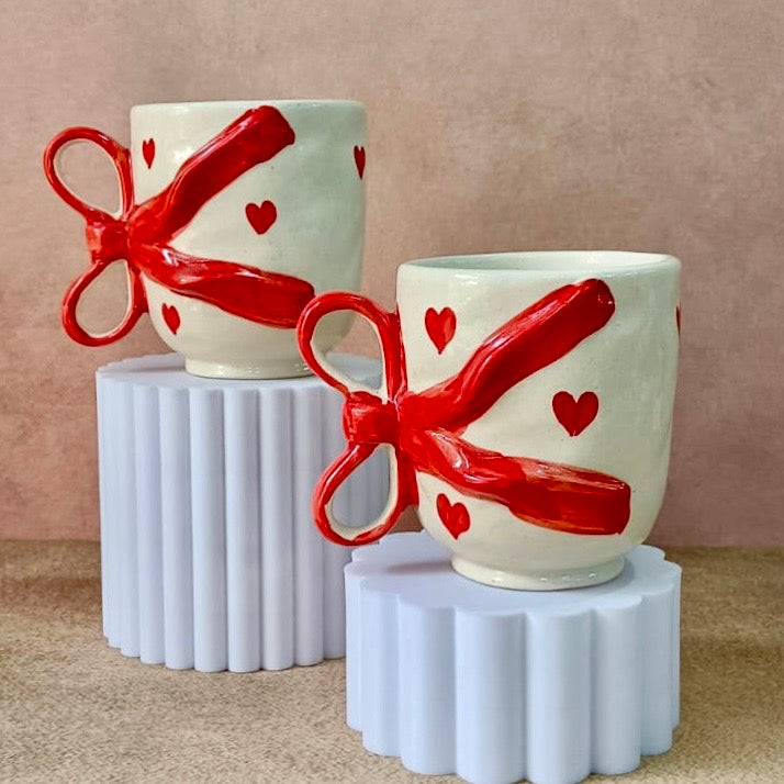 Coquette Handmade Bow Heart Mug - Set of 2