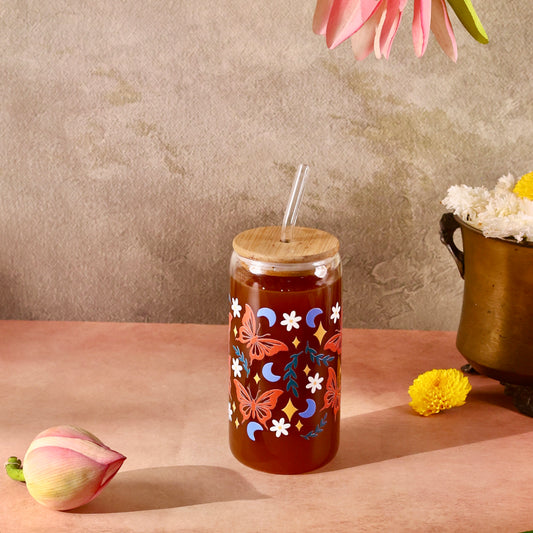 Butterfly Meadow Ophelia Glass Sipper - with UV DTF sticker