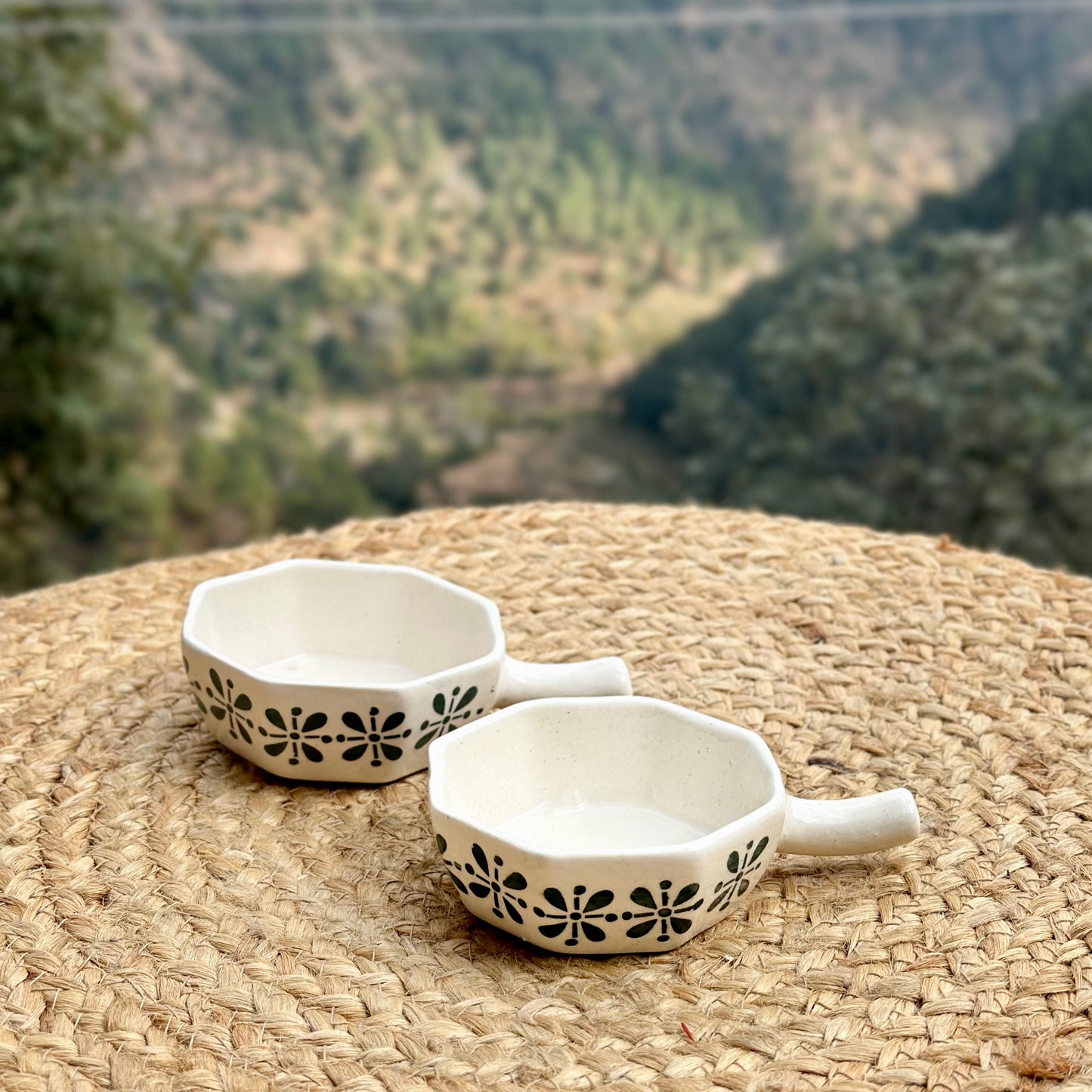 Handpainted dip bowl with handle - Pack of two