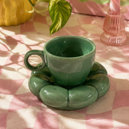 Dream Cloud Whimsical Cup & Saucer Set - Green