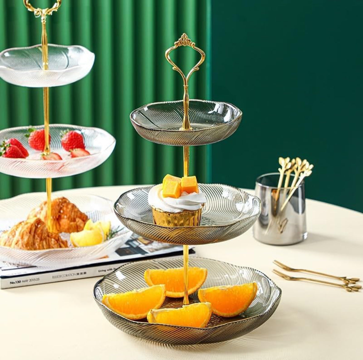 Irina Glass 3 tier Cake or Cupcake Stand or Fruit Platter