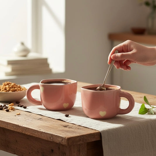 Uneven Pink Heart Mugs - Set of 2