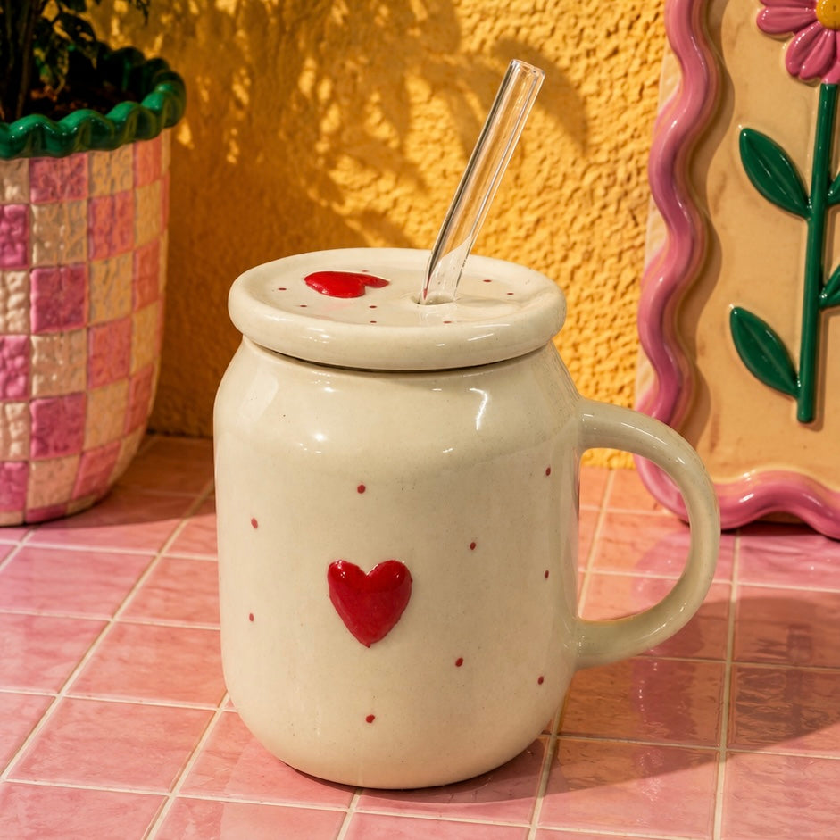 You are my Heart Ceramic Sipper with airtight lid and glass straw