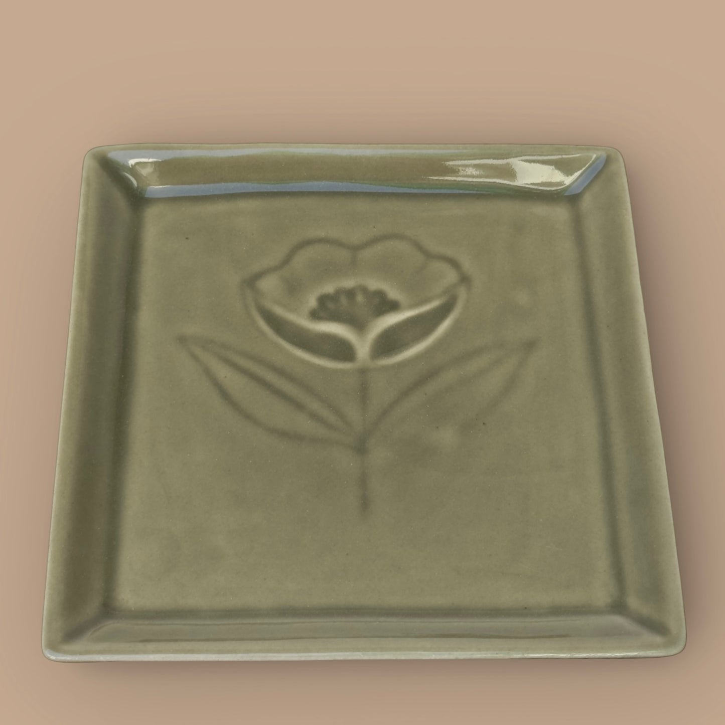 Rani Bagh Olive Grey Embossed Square Snack Plate - Pack of one