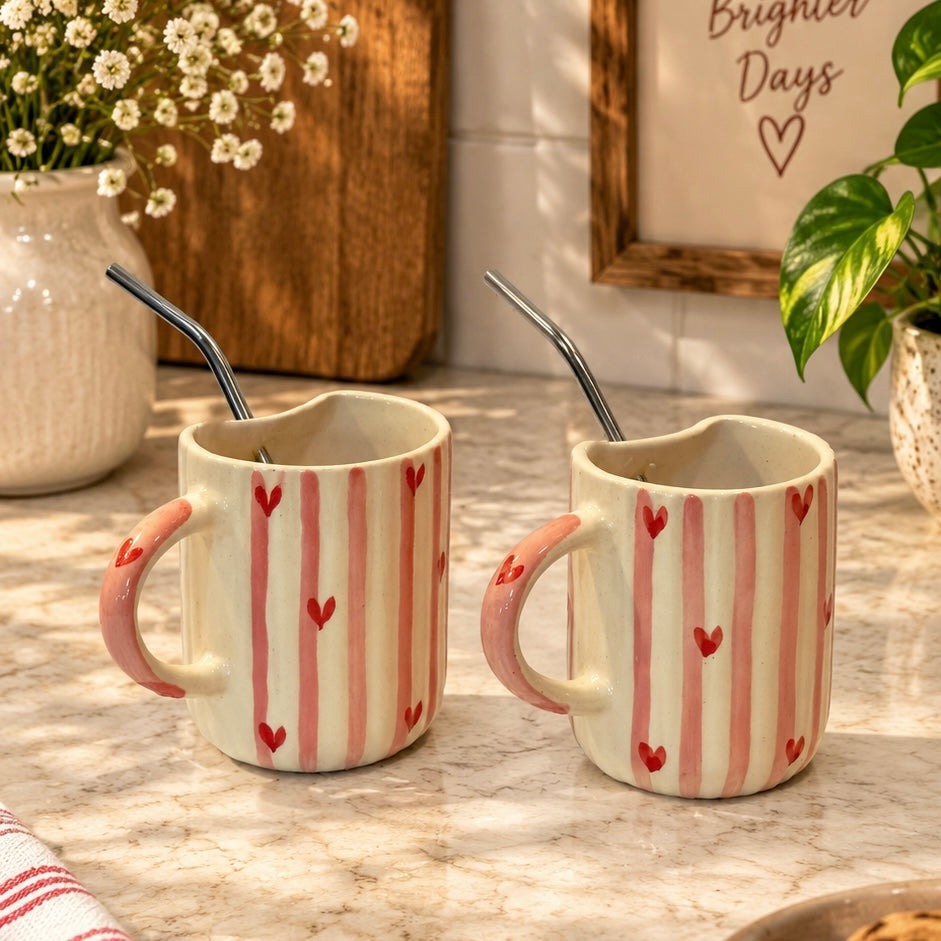 Love at First Sip Mugs with stainless steel straws - pack of two