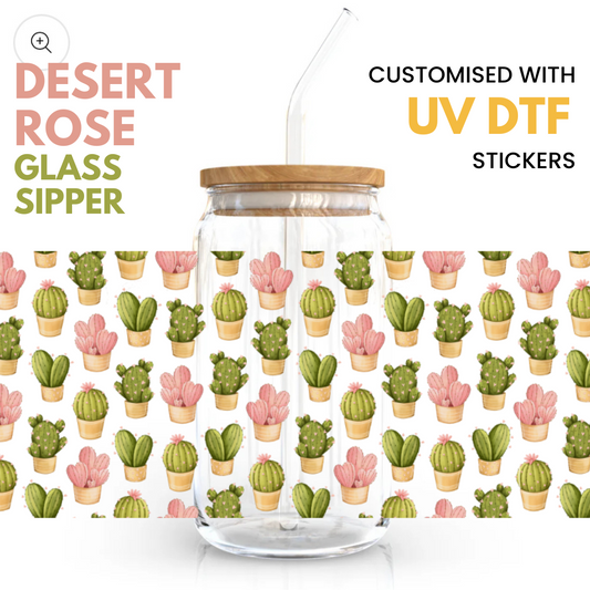 Desert Rose Ophelia Glass Sipper - with UV DTF sticker