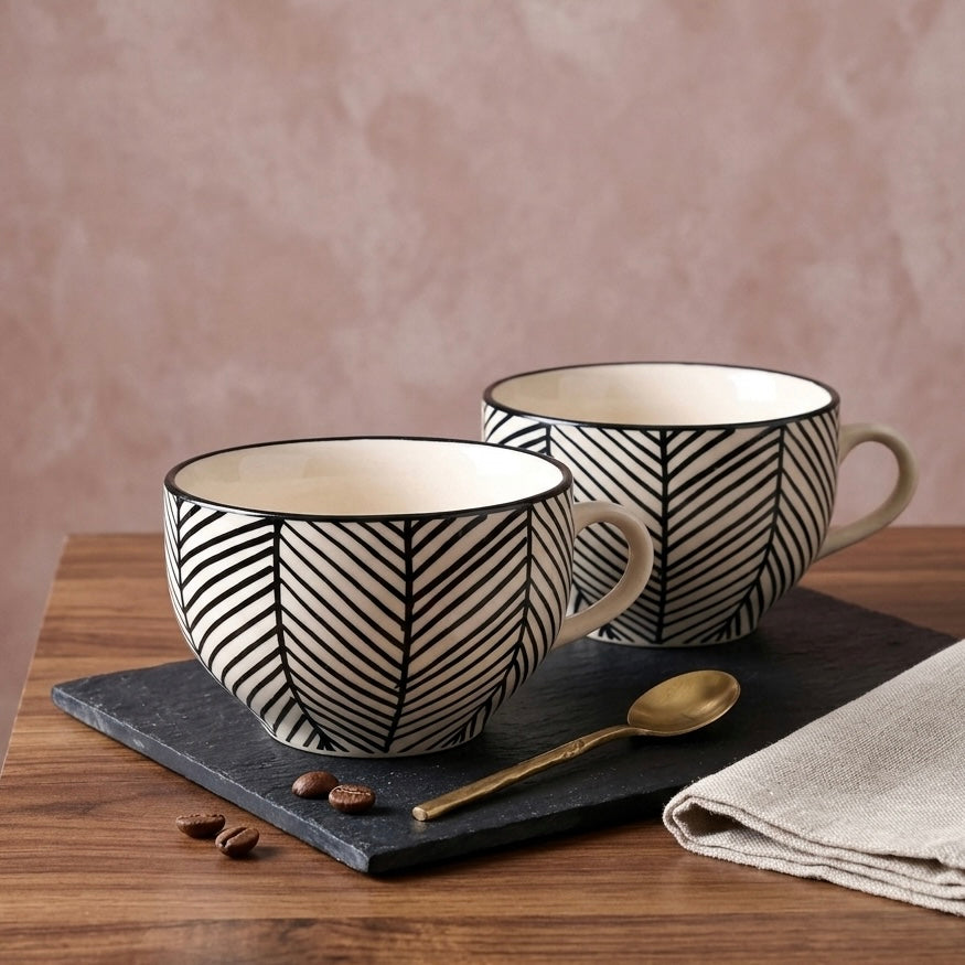 Black and White Chevron Latte Mug - Set of 2