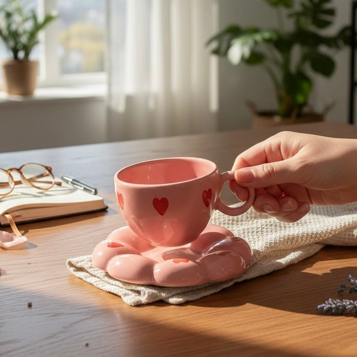 Crush Heart Cloud Whimsical Cup & Saucer Set - Enchanting Collection